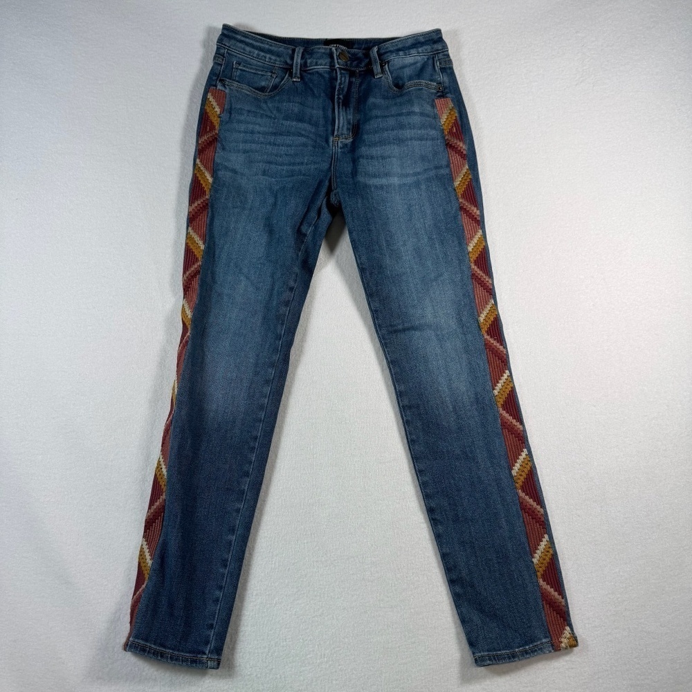 Driftwood Jeans Womens 27 Blue Jackie Skinny High Rise Medium Wash Embroidered